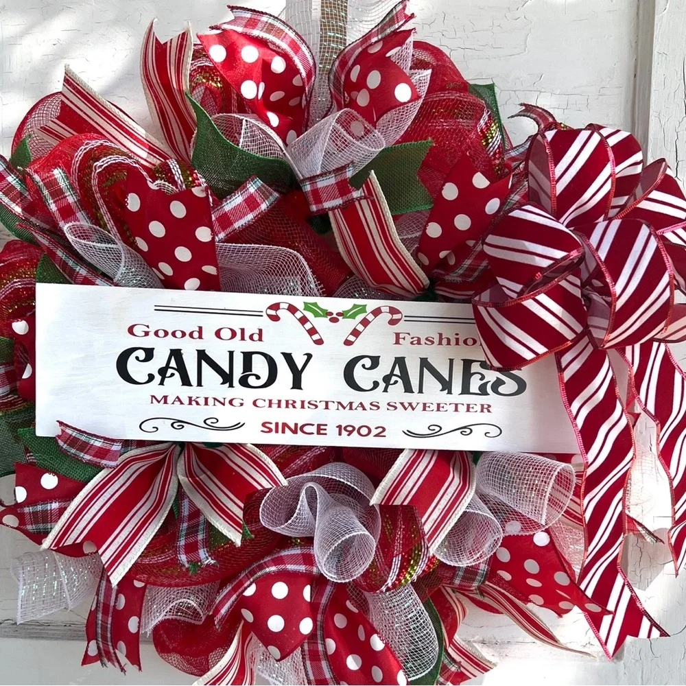 Festive Red and White Candy Cane Wreath